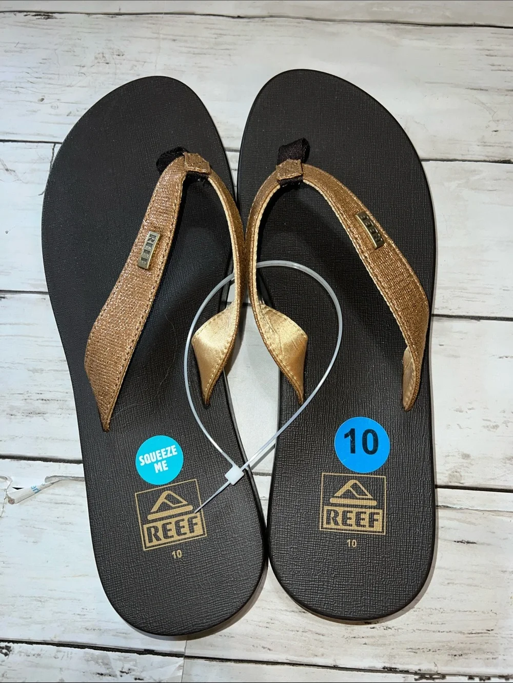 Reef Metallic Bronze Strap Brown Footbed Flip Flops Size 10